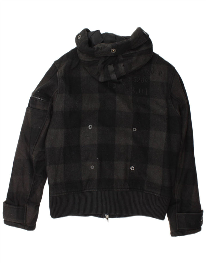 Jaqueta bomber masculina com capuz G-Star UK 40 grande lã xadrez preta
