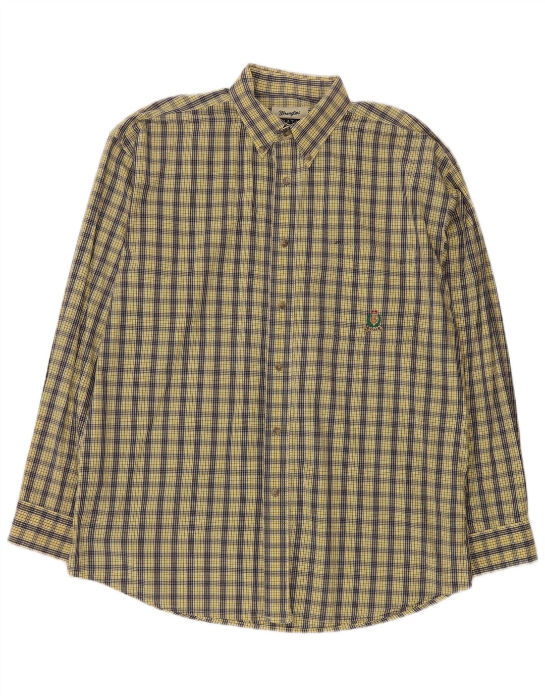 Camisa Wrangler masculina Riata tamanho 16 1/2 grande xadrez amarelo
