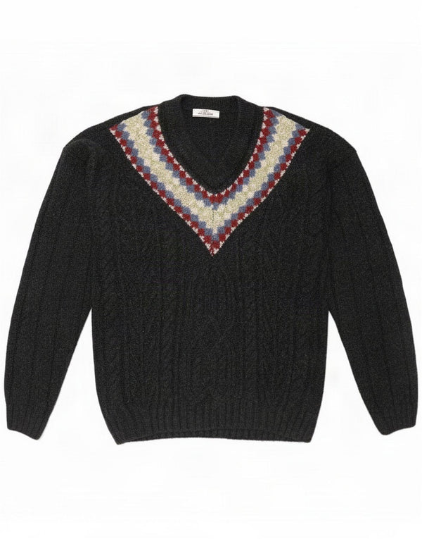 Ciao Suéter masculino com decote em V XL preto Fair Isle New Wool
