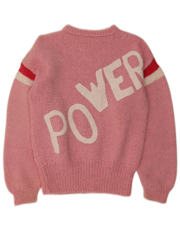 Suéter feminino vintage com gola redonda e gola redonda UK 14 rosa médio