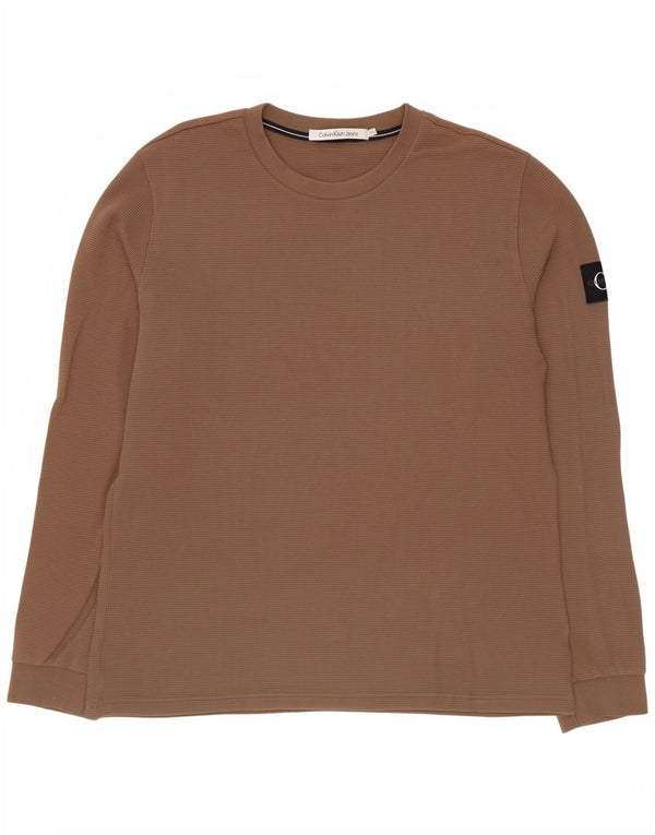Calvin Klein Mens Top Manga Longa 2XL Algodão Marrom