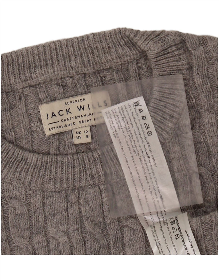Suéter feminino JACK WILLS com gola redonda e gola redonda Reino Unido 12 lã cinza médio