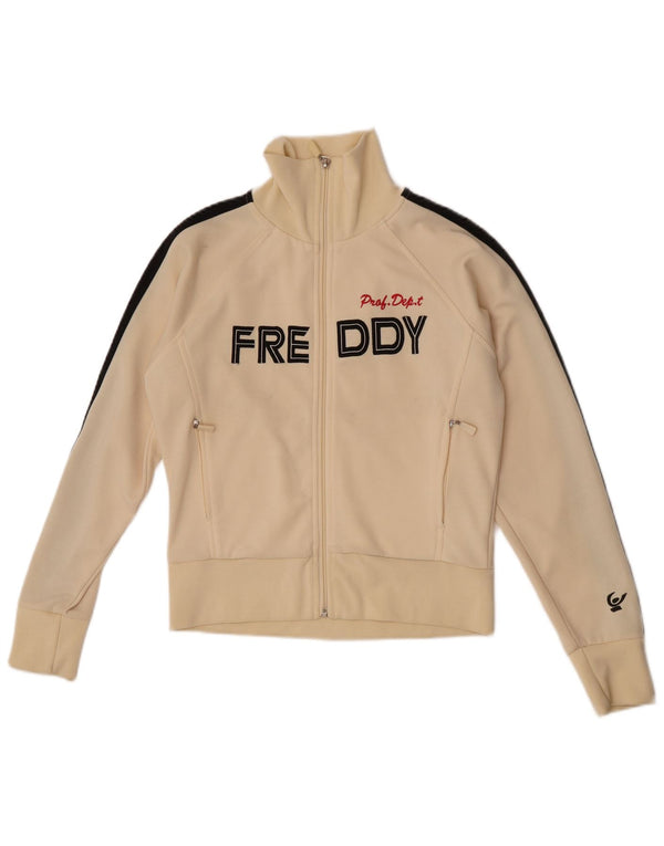 Freddy Womens Crop Graphic Tracksuit Top Jacket Reino Unido 14 Médio Bege
