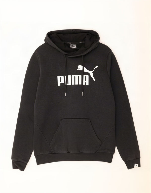 Puma feminino gráfico moletom com capuz UK 12 médio algodão preto