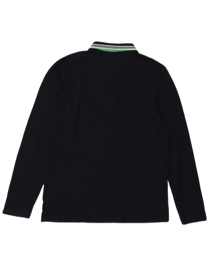 Hugo Boss Camisa polo masculina de manga comprida regular fit grande algodão azul marinho