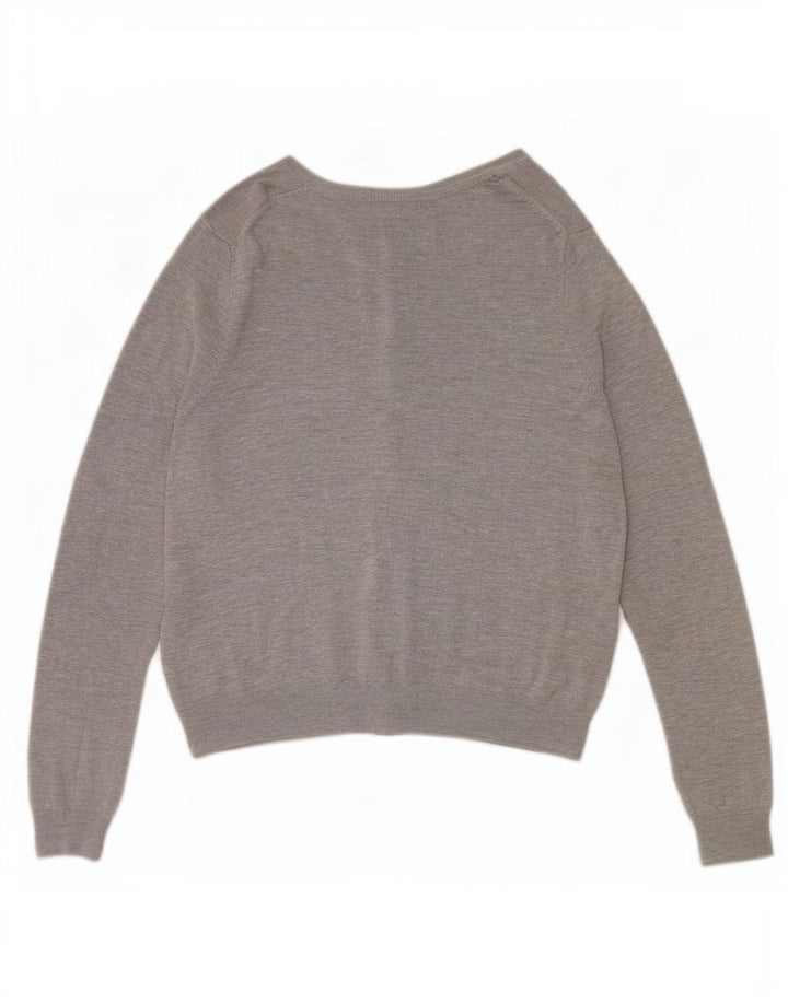 Suéter cardigã feminino Marks & Spencer Reino Unido 14 grande viscose manchada cinza