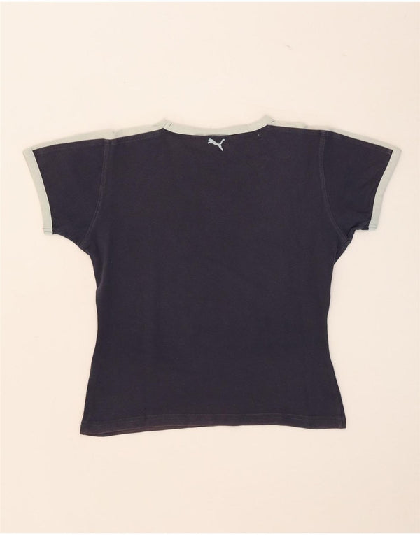 Camiseta feminina Puma Crop Graphic Top UK 14 grande algodão azul marinho