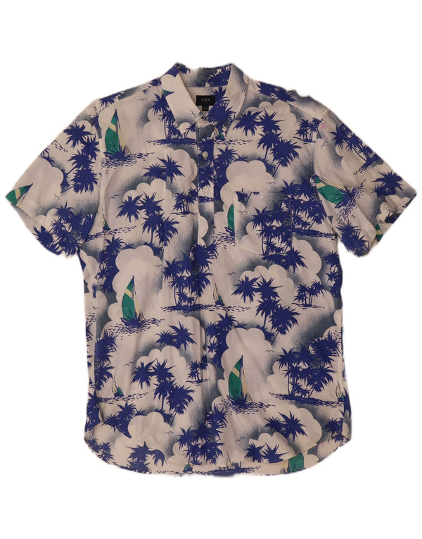 J. Crew Camisa masculina gráfica de manga curta grande azul algodão havaiano