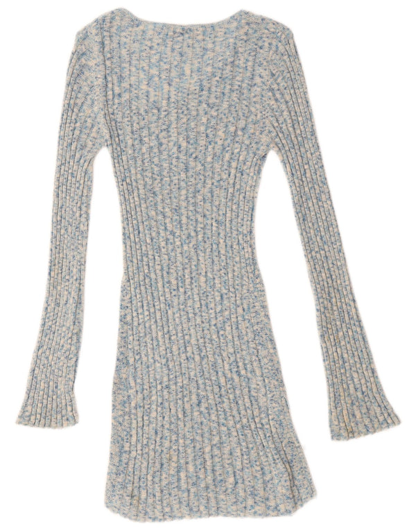 Zara Vestido feminino de manga comprida, Reino Unido 10, pequeno, azul, manchado, algodão