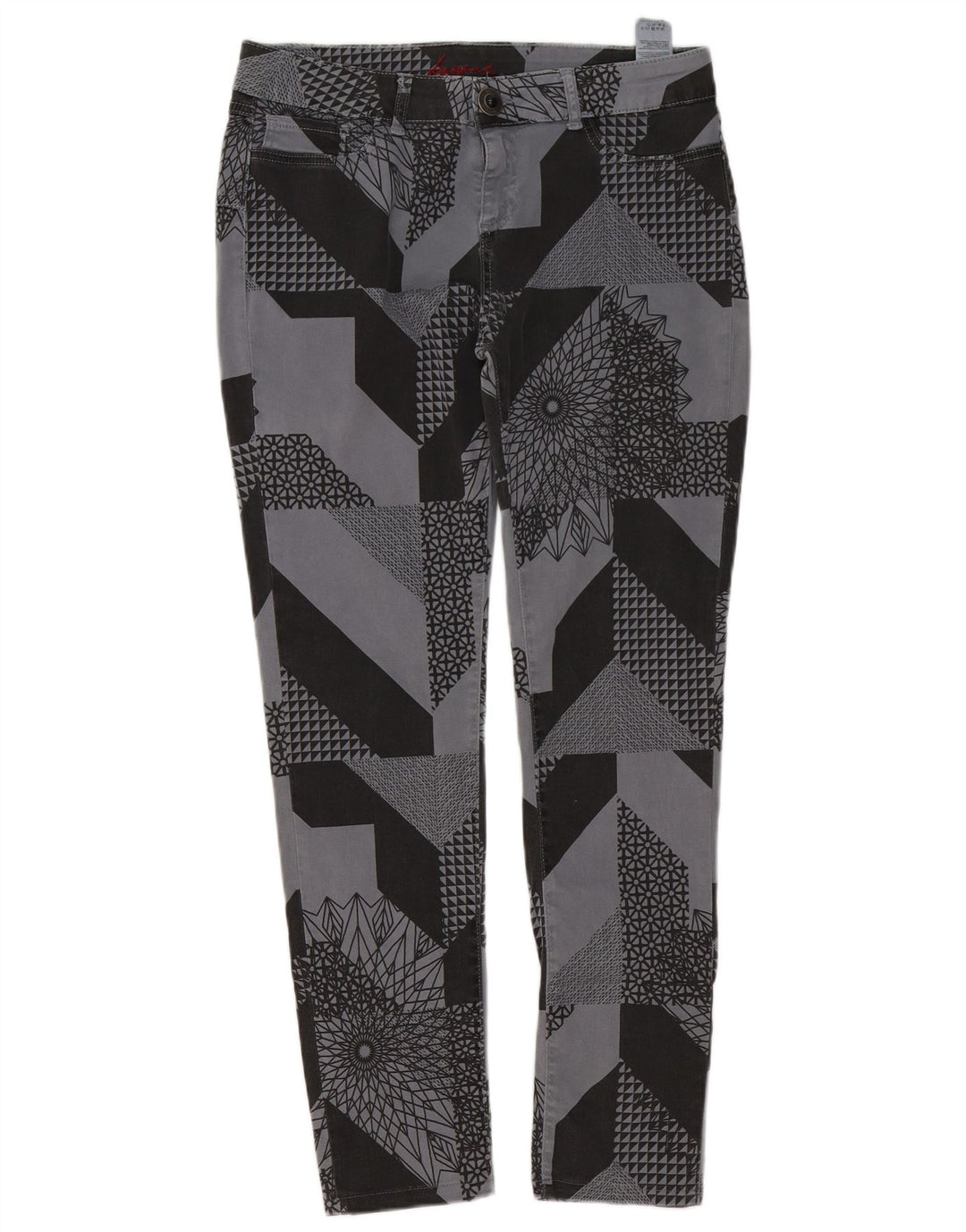 Calça casual slim feminina Desigual W32 L29 cinza patchwork algodão