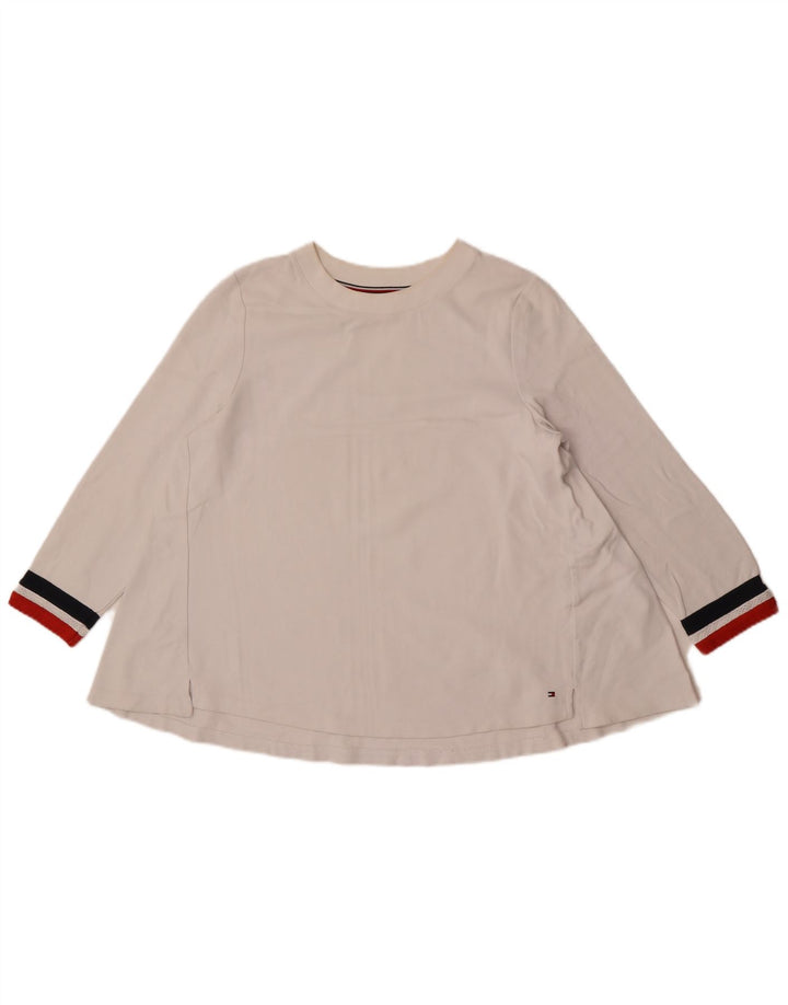 Tommy Hilfiger Top feminino manga 3/4 UK 10 pequeno listrado branco