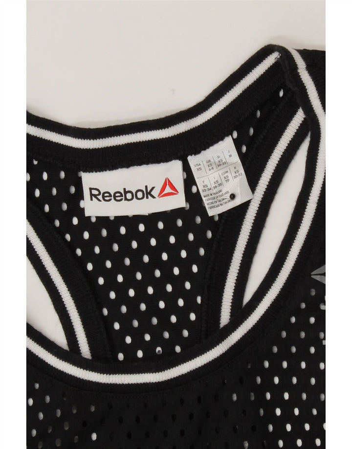 Reebok Womens See Through Graphic Vest Top UK 4/6 XS Poliéster Preto