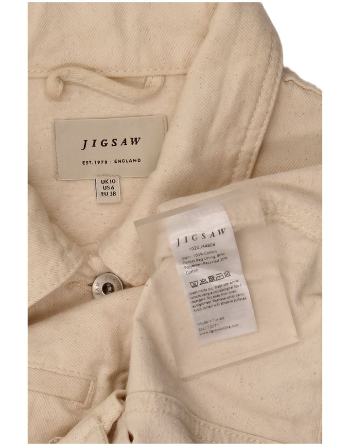 Jaqueta jeans feminina grande Jigsaw Reino Unido 10 pequeno algodão branco