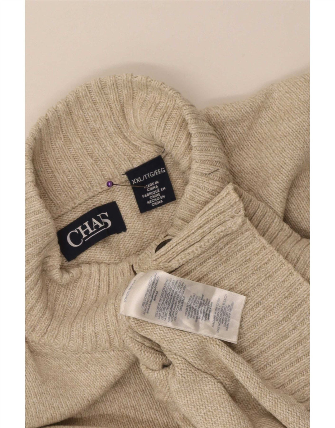 Suéter masculino Chaps com gola com botão e algodão bege 2XL