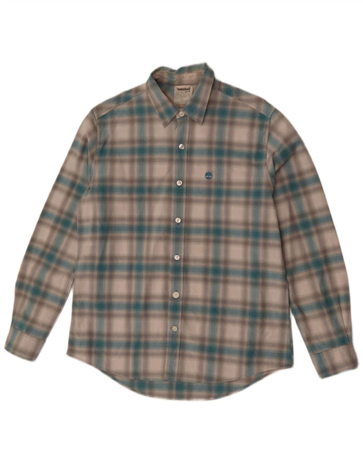 Camisa masculina Timberland médio azul xadrez algodão
