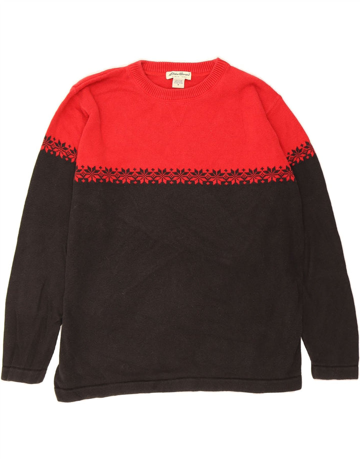 EDDIE BAUER Mens Crew Neck Jumper Sweater Medium Red Fair Isle Cotton Vintage Eddie Bauer and Second-Hand Eddie Bauer from Messina Hembry 