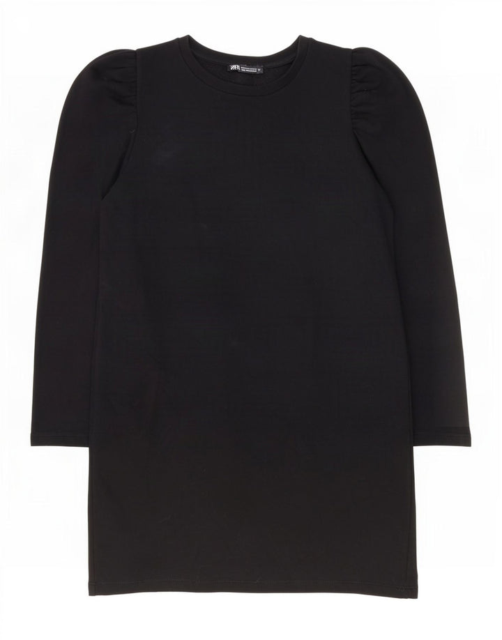 Vestido feminino Zara de manga comprida UK 14 algodão preto médio
