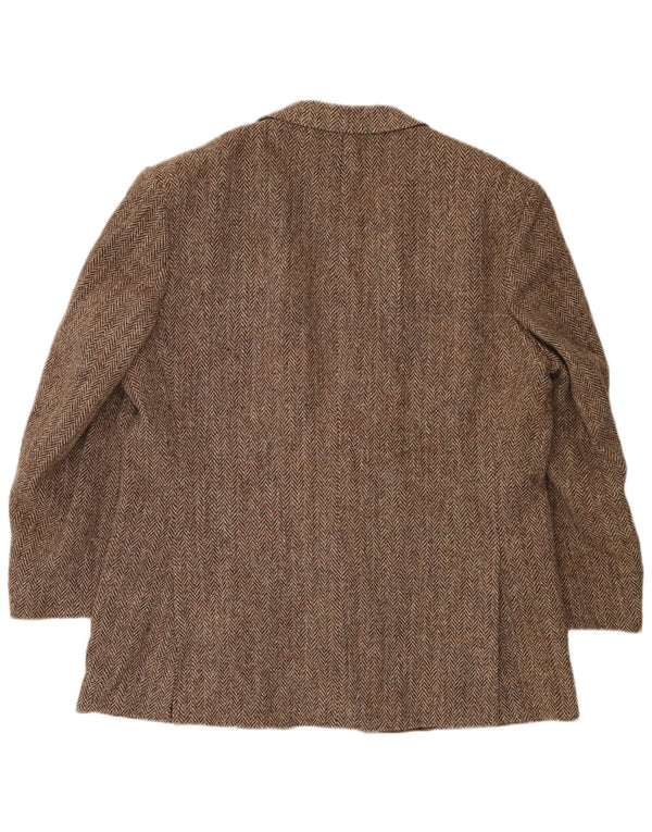 Jaqueta blazer masculina de 2 botões Harris Tweed Reino Unido 40 grande lã espinha de peixe marrom