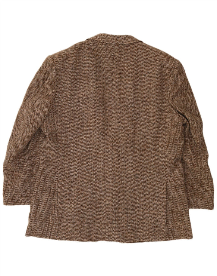Jaqueta blazer masculina de 2 botões Harris Tweed Reino Unido 40 grande lã espinha de peixe marrom