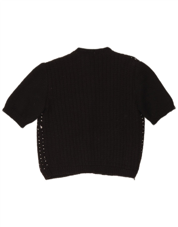 Suéter cardigã feminino VINTAGE Reino Unido 14 grande preto manchado