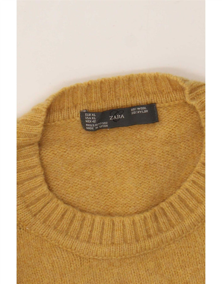 Zara Suéter masculino com gola redonda XL lã amarela