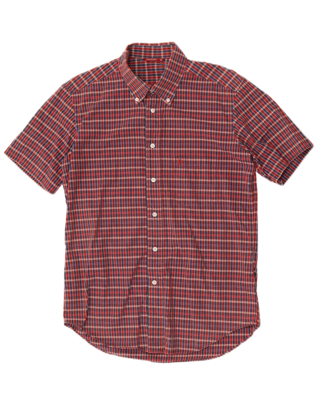 Carrera Camisa masculina de manga curta médio vermelho xadrez algodão