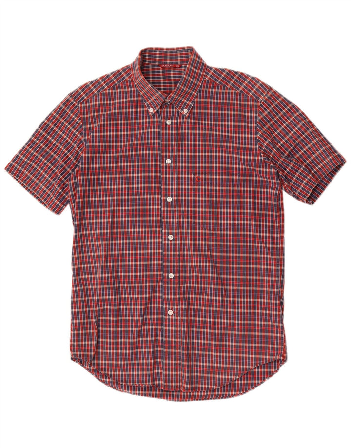 Carrera Camisa masculina de manga curta médio vermelho xadrez algodão