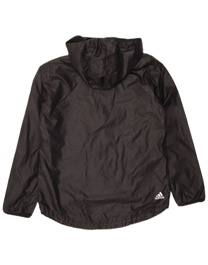ADIDAS Womens Graphic Hooded Rain Jacket UK 12/14 Médio Preto Poliéster
