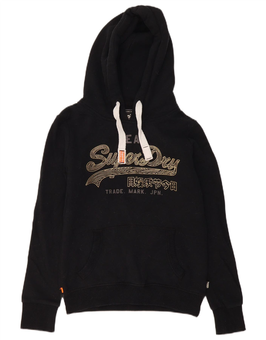 Superdry feminino gráfico moletom com capuz UK 12 médio algodão preto