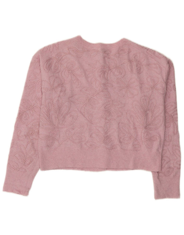 Suéter feminino Zara Crop Cardigan UK 10 pequeno poliéster floral rosa