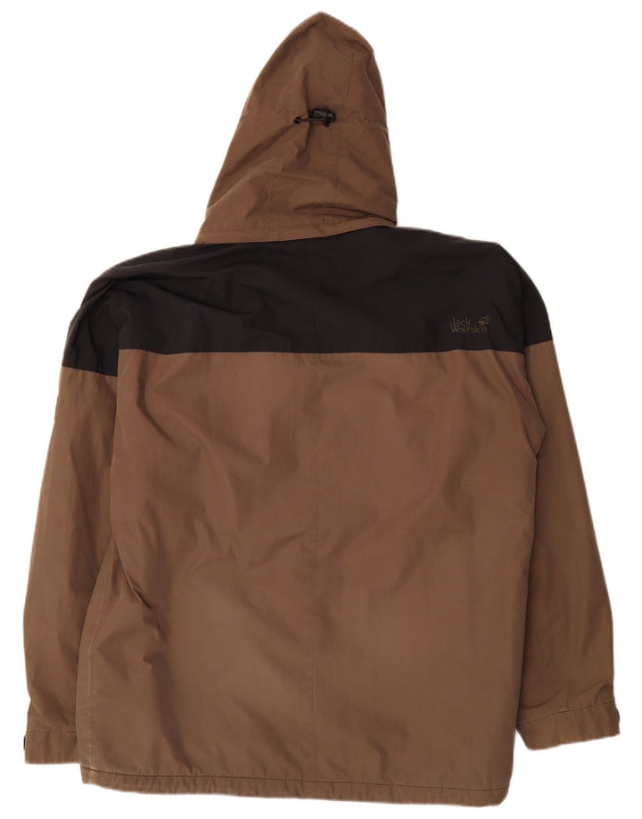 Jaqueta corta-vento masculina Jack Wolfskin com capuz Reino Unido 38 bloco colorido marrom médio