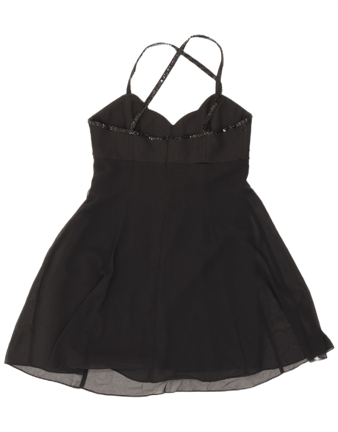 Charlotte Halton mini vestido halter feminino Reino Unido 12 poliéster preto médio