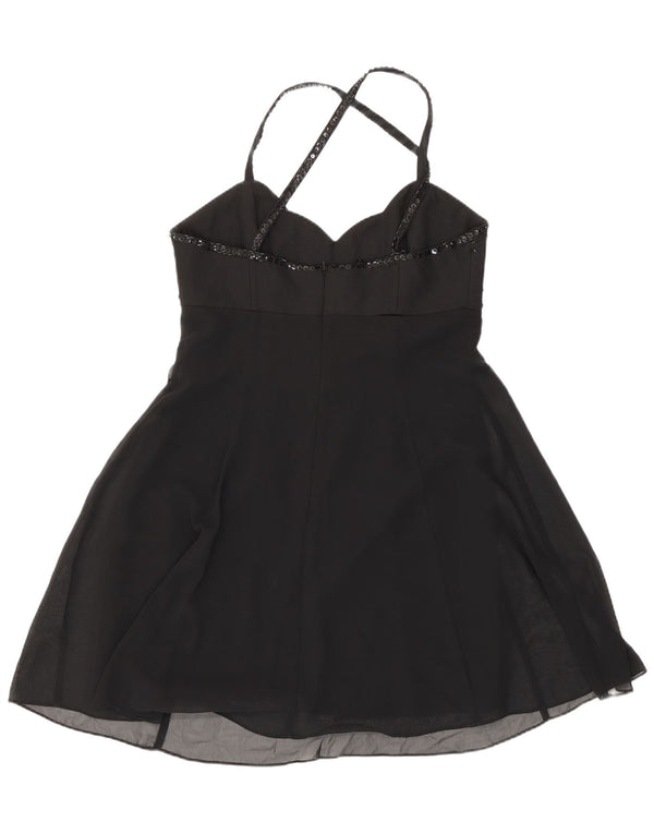 Charlotte Halton mini vestido halter feminino Reino Unido 12 poliéster preto médio
