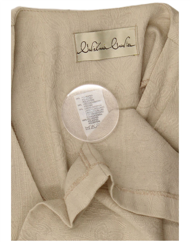 Jaqueta blazer longa feminina vintage de manga curta Reino Unido 8 pequena bege clássica