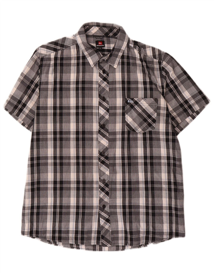 Camisa masculina de manga curta Quiksilver grande algodão xadrez preto
