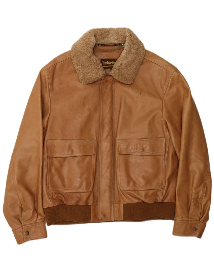 Jaqueta bomber masculina de couro Timberland Reino Unido 42 XL couro marrom