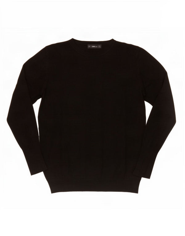 Zara Suéter feminino com gola redonda, Reino Unido 12 Médio Preto