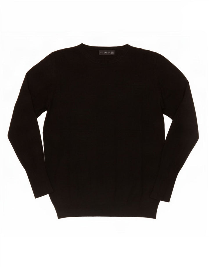 Zara Suéter feminino com gola redonda, Reino Unido 12 Médio Preto