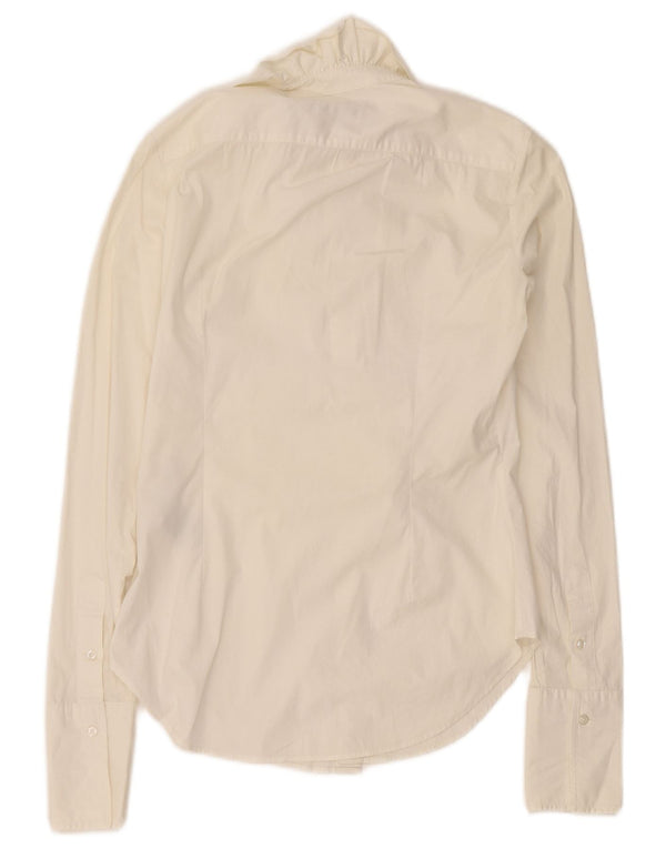 Camisa feminina Ralph Lauren com babados na frente EUA 6 algodão branco médio