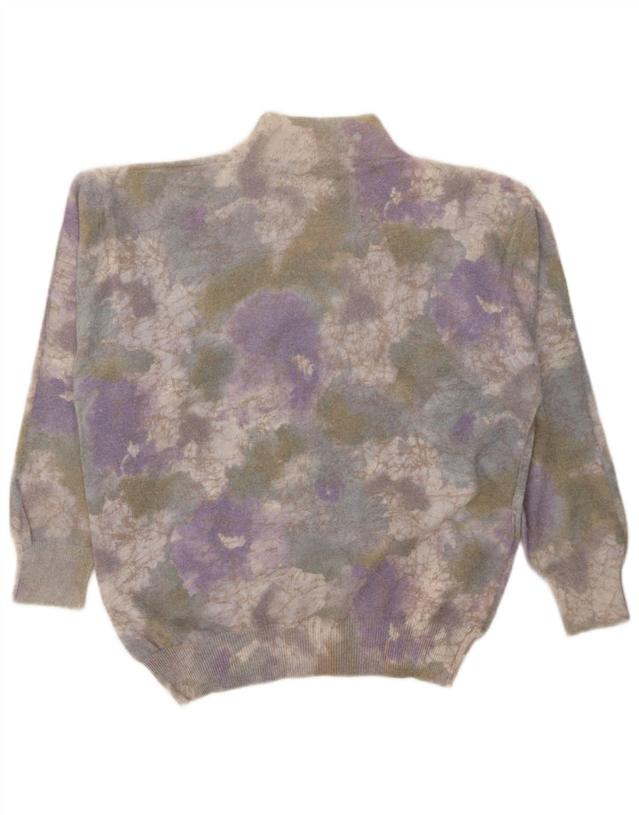 Suéter feminino vintage com gola tartaruga Reino Unido 14 grande tie-dye multicolorido