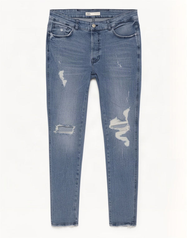Zara Mens Jeans Slim Distressed EU 44 Grande W34 L29 Azul