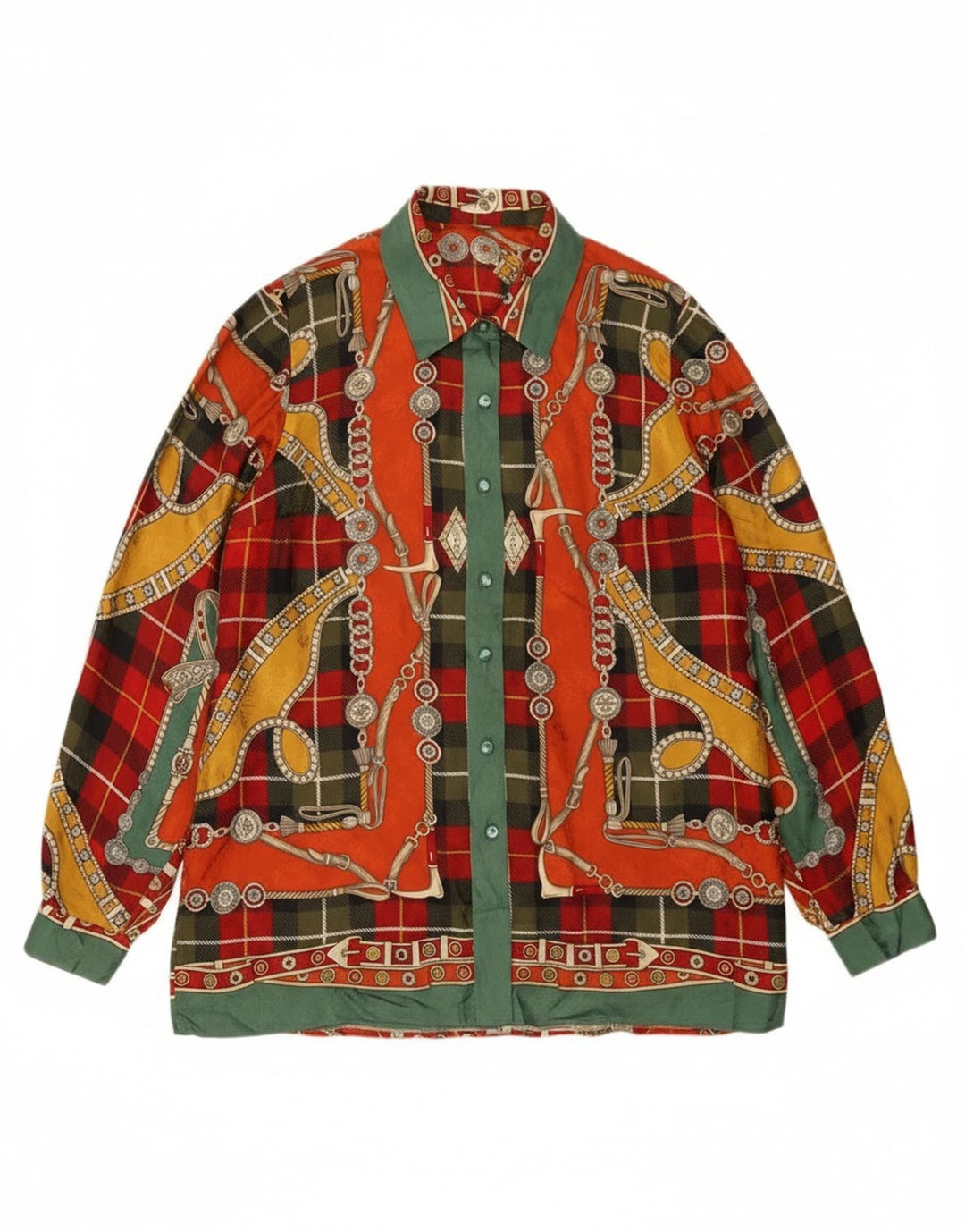 Blusa feminina vintage com padrão abstrato Reino Unido 14 grande multicolorida
