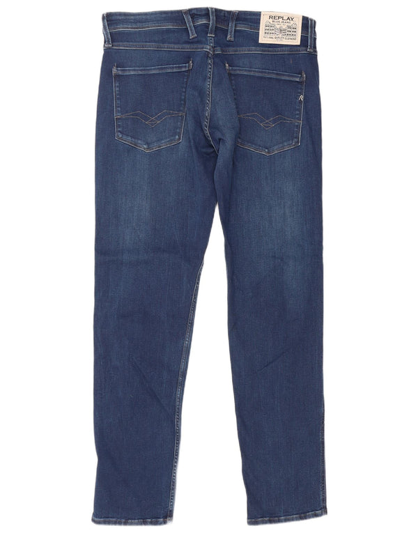 Replay Mens Slim Jeans W36 L32 Azul Marinho Algodão