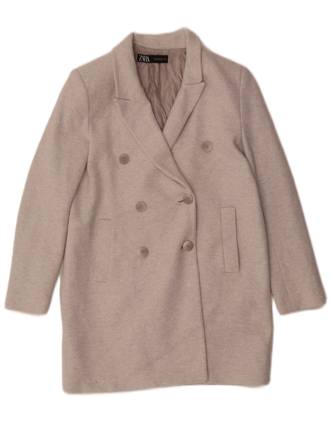 Casaco feminino Zara com peito duplo UK 14 poliéster cinza médio