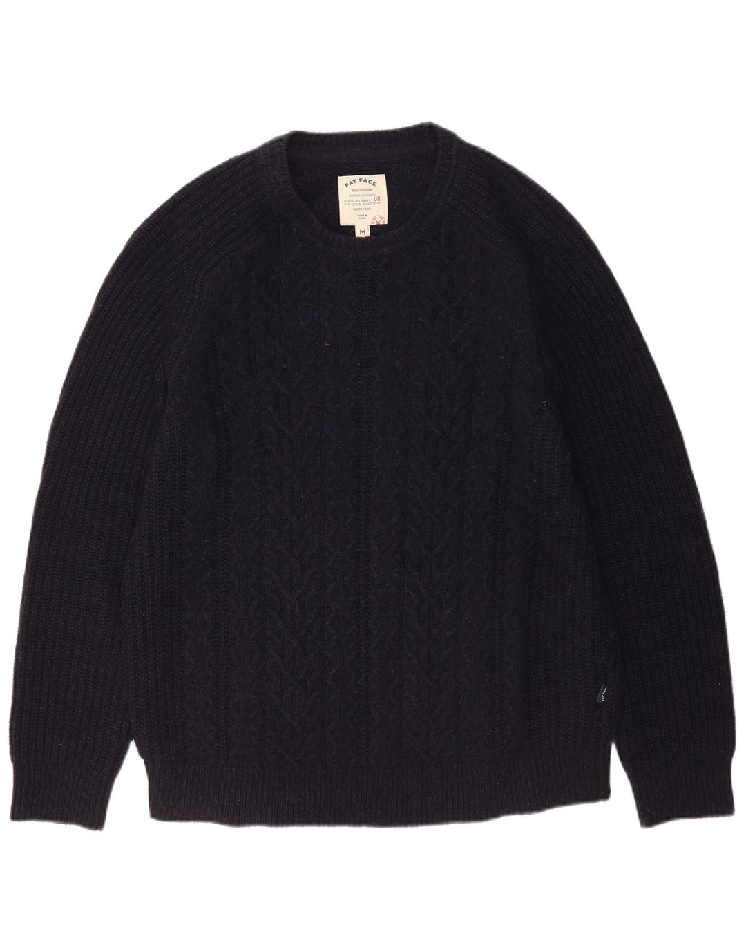 Suéter masculino Fat Face com gola redonda, lã azul marinho médio