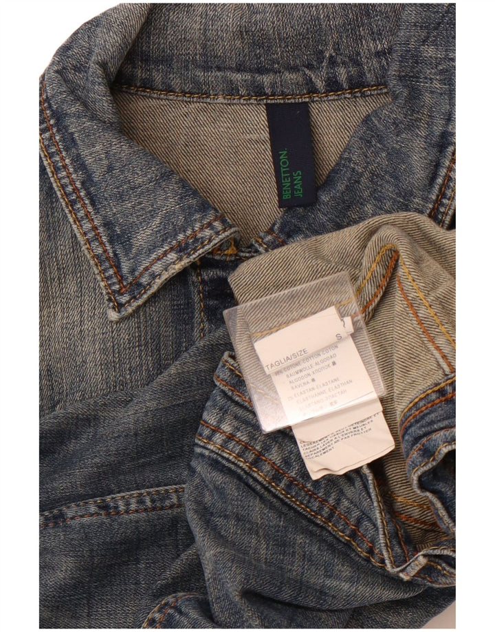 Jaqueta jeans feminina BENETTON UK 10 algodão azul pequeno