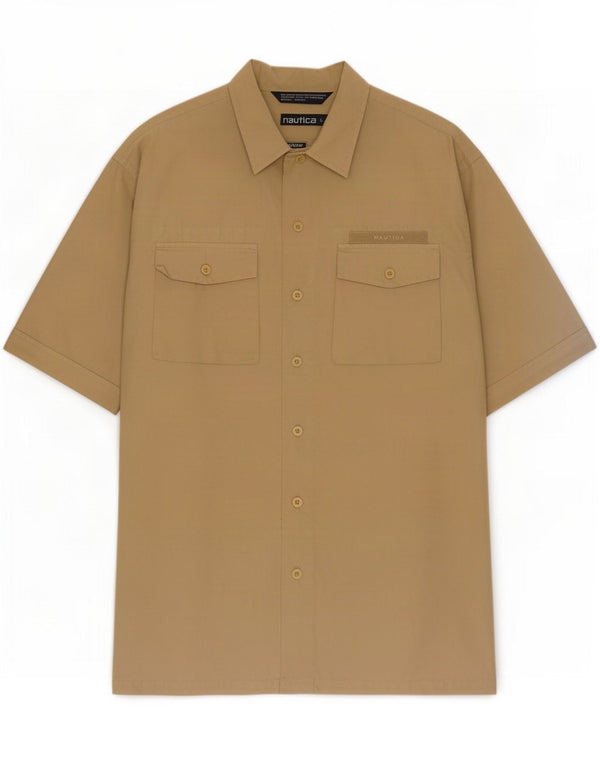 Camisa masculina de manga curta Nautica grande algodão bege