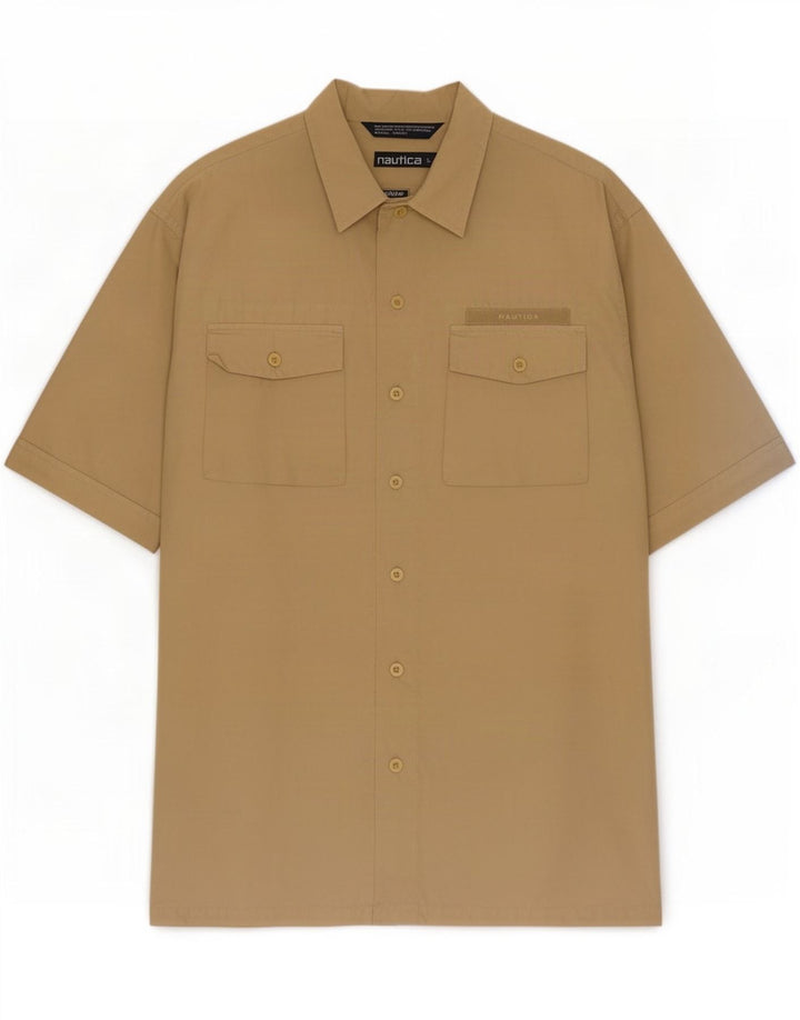 Camisa masculina de manga curta Nautica grande algodão bege