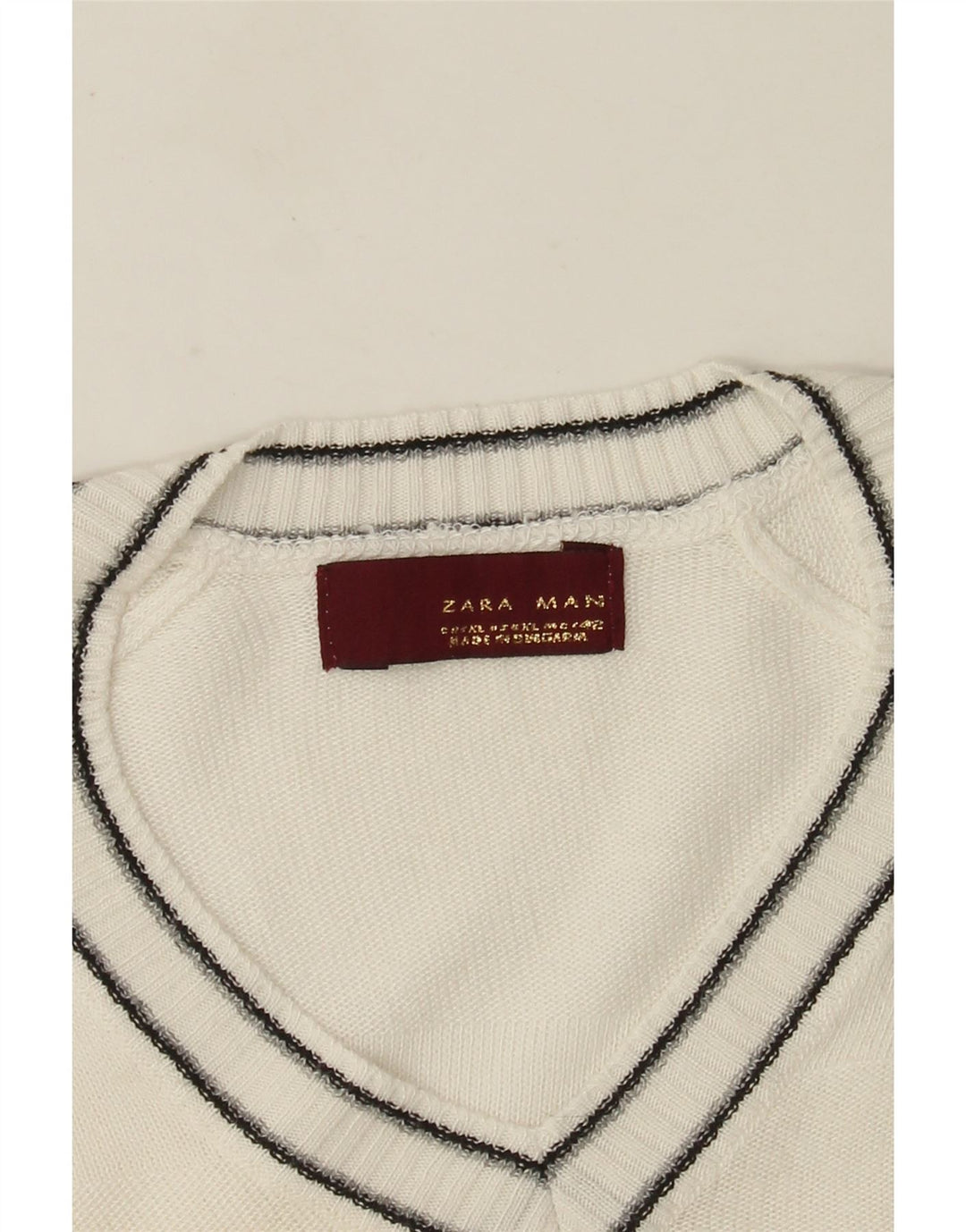 Zara Suéter masculino com decote em V XL branco