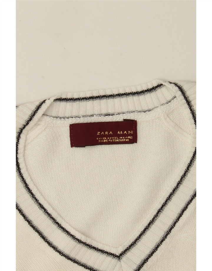 Zara Suéter masculino com decote em V XL branco